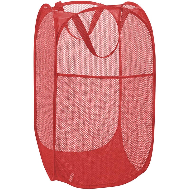 Buenod Pop up Hamper for Laundry, Collapsible Mesh Laundry Basket, Portable Foldable Clothes Hamper Storage Bin for Apartment, College Dorm or Travel, Red - Image 1